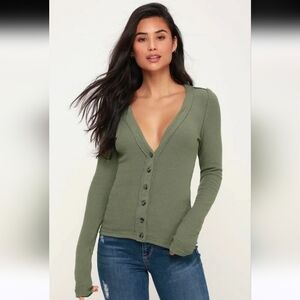We The Free Sage Green Knit Button Down Top Cardigan